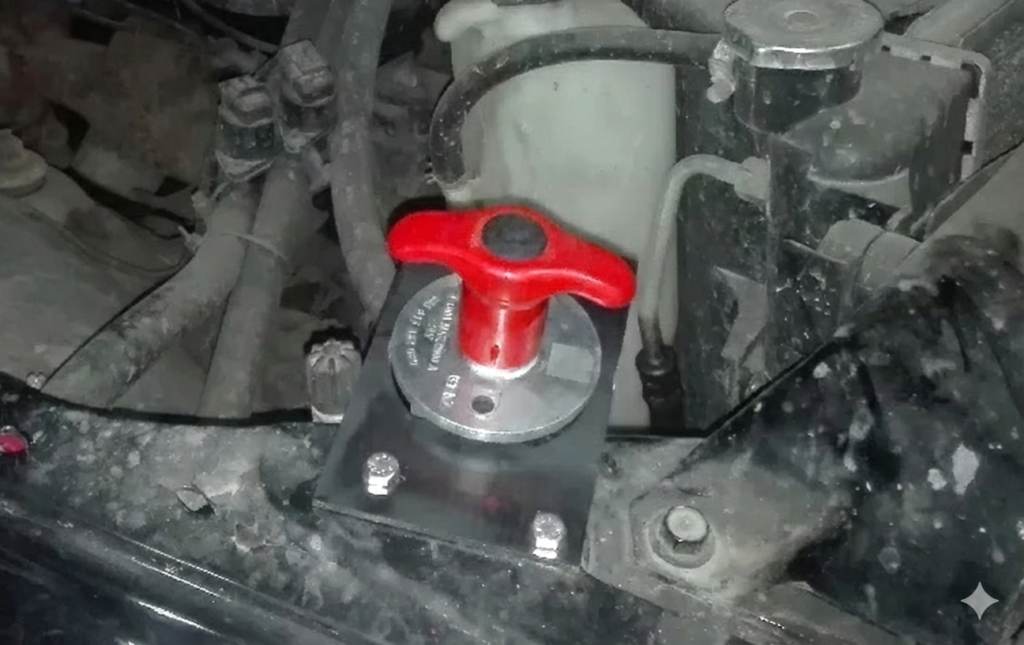 Hebel zasilania wyciągarki pod maską